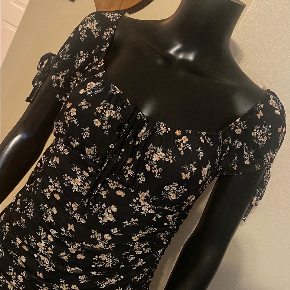Chic Black Floral Mini Dress - Picture 9 of 12